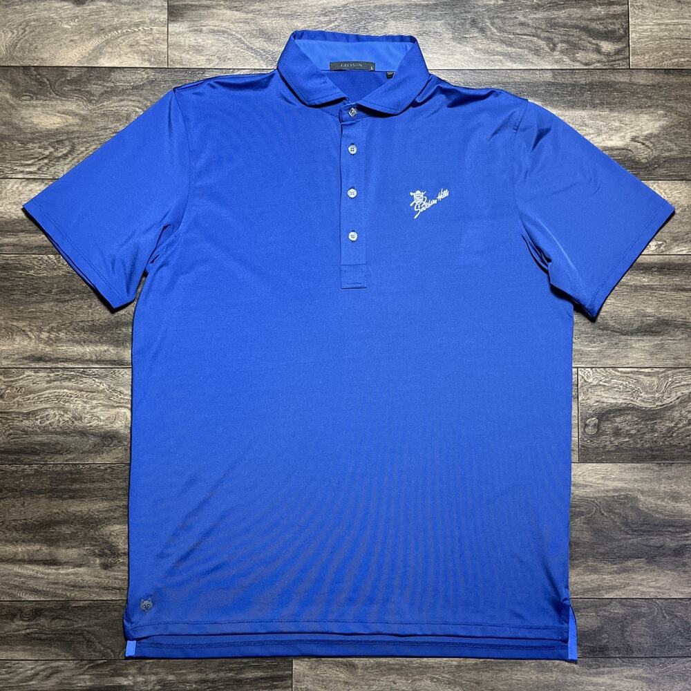 Greyson Tala Performance Polo Shirt Men's Large Southern Hills CC Blue EUC